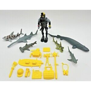 Animal Planet Deep Sea Shark Rescue Diver & Shark Figures + Accessory Lot Of 18